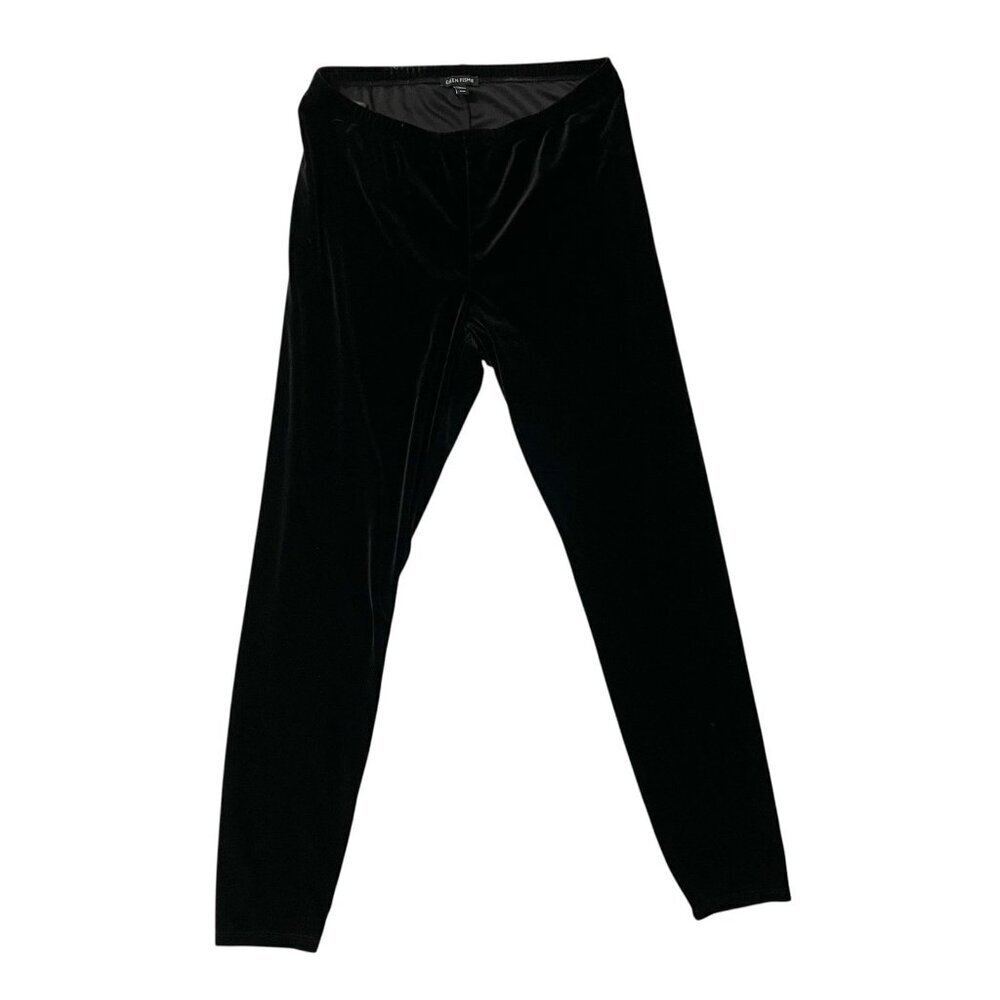 Eileen Fisher Velvet Pull On Pants Leggings Elastic Waist Classic Black Medium